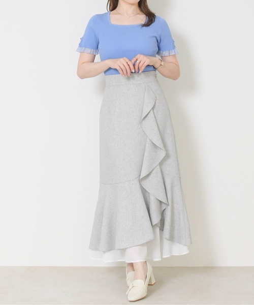 MISCH MASCH（ミッシュマッシュ）の「2026春夏新作 ラッフルティアード裾シアースカート（スカート・レディース・ブラック×ホワイト/ブラック/グリーン・M/S）」の13枚目の写真