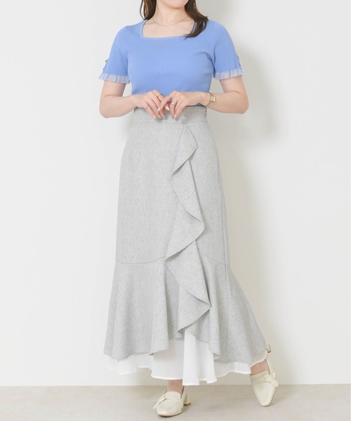 MISCH MASCH（ミッシュマッシュ）の「2026春夏新作 ラッフルティアード裾シアースカート（スカート・レディース・ブラック×ホワイト/ブラック/グリーン・M/S）」の14枚目の写真