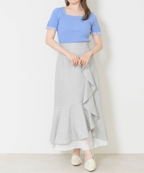 MISCH MASCH（ミッシュマッシュ）の「2026春夏新作 ラッフルティアード裾シアースカート（スカート・レディース・ブラック×ホワイト/ブラック/グリーン・M/S）」の18枚目の写真