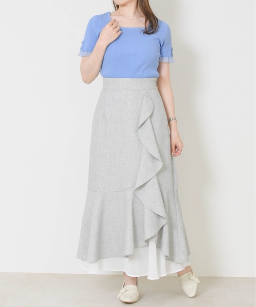 MISCH MASCH（ミッシュマッシュ）の「2026春夏新作 ラッフルティアード裾シアースカート（スカート・レディース・ブラック×ホワイト/ブラック/グリーン・M/S）」の19枚目の写真