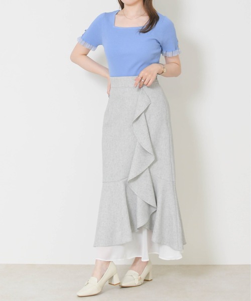 MISCH MASCH（ミッシュマッシュ）の「2026春夏新作 ラッフルティアード裾シアースカート（スカート・レディース・ブラック×ホワイト/ブラック/グリーン・M/S）」の20枚目の写真