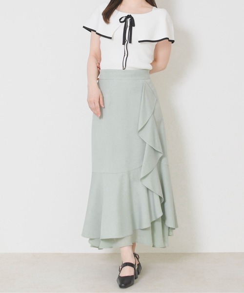MISCH MASCH（ミッシュマッシュ）の「2026春夏新作 ラッフルティアード裾シアースカート（スカート・レディース・ブラック×ホワイト/ブラック/グリーン・M/S）」の22枚目の写真