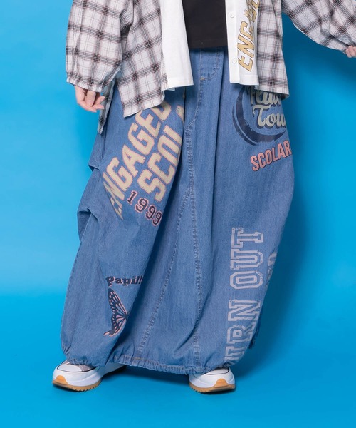 ScoLar(スカラー)の「161667:ベルトアジャスター付きバルーンデニムスカート(スカート・レディース・サックスブルー/カーキ/ブラック・M)」の3枚目の写真