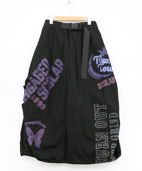 ScoLar(スカラー)の「161667:ベルトアジャスター付きバルーンデニムスカート(スカート・レディース・サックスブルー/カーキ/ブラック・M)」の1枚目の写真