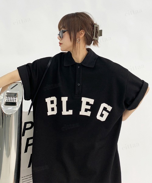K‑Fashion BLEG Logo Oversize Polo Shirt — поло оверсайз с логотипом (кор. рукав)