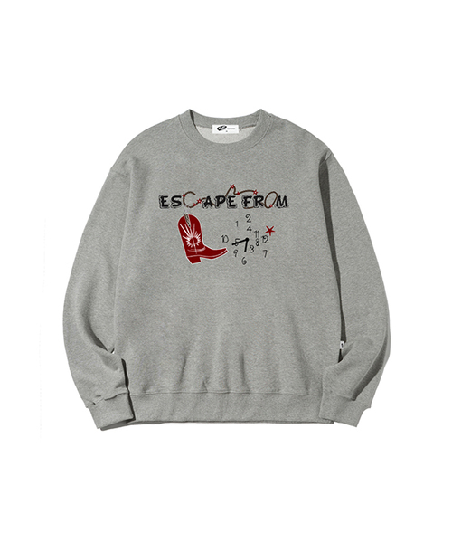 ESCAPEFROM（エスケープフロム）の「レッドブーツタイムプリントスウェット [3色]（スウェット・レディース・グレー/ブラック/ライトグレー・M1/L1/L2/M2）」の3枚目の写真