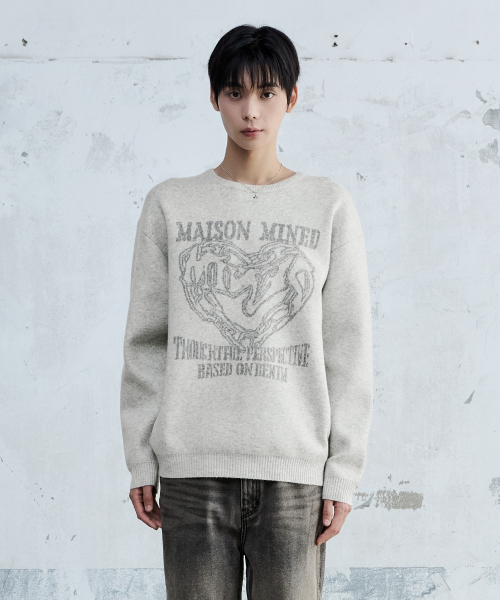 MAISON MINED（メゾンミネド）の「DOODLE HEART KNIT MELANGE GRAY（ニット/セーター・メンズ・その他・SMALL/MEDIUM/LARGE）」の3枚目の写真