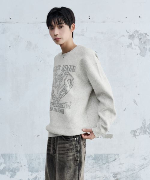 MAISON MINED（メゾンミネド）の「DOODLE HEART KNIT MELANGE GRAY（ニット/セーター・メンズ・その他・SMALL/MEDIUM/LARGE）」の5枚目の写真