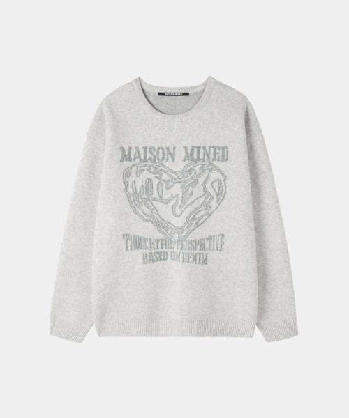 MAISON MINED（メゾンミネド）の「DOODLE HEART KNIT MELANGE GRAY（ニット/セーター・メンズ・その他・SMALL/MEDIUM/LARGE）」の6枚目の写真