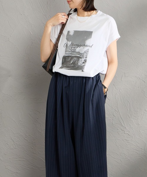 MICA&DEAL（マイカ＆ディール）の「[MICA&DEAL/マイカアンドディール] フレンチスリーブ フォトプリントTシャツ（Tシャツ/カットソー・レディース・ベージュ/ホワイト・F）」の6枚目の写真