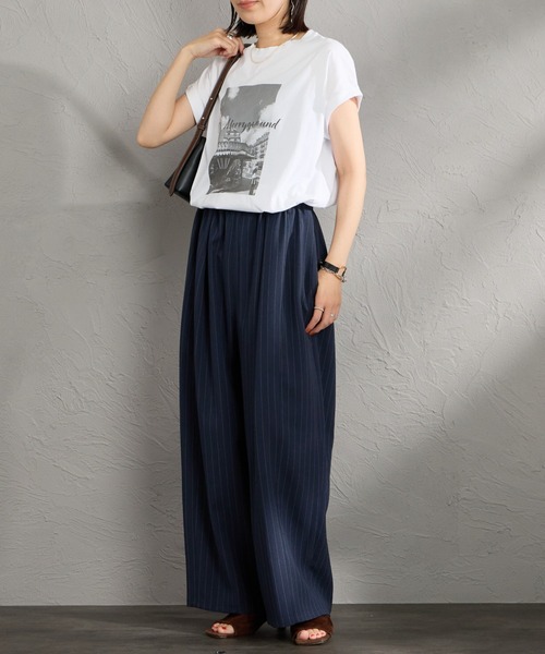 MICA&DEAL（マイカ＆ディール）の「[MICA&DEAL/マイカアンドディール] フレンチスリーブ フォトプリントTシャツ（Tシャツ/カットソー・レディース・ベージュ/ホワイト・F）」の8枚目の写真