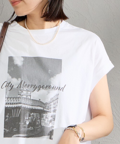 MICA&DEAL（マイカ＆ディール）の「[MICA&DEAL/マイカアンドディール] フレンチスリーブ フォトプリントTシャツ（Tシャツ/カットソー・レディース・ベージュ/ホワイト・F）」の13枚目の写真