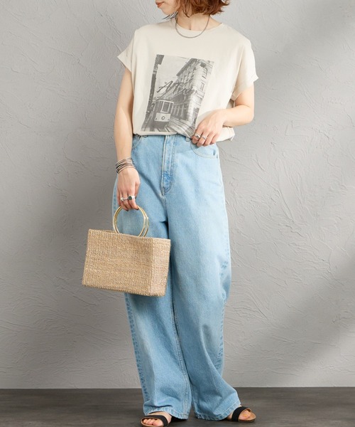 MICA&DEAL（マイカ＆ディール）の「[MICA&DEAL/マイカアンドディール] フレンチスリーブ フォトプリントTシャツ（Tシャツ/カットソー・レディース・ベージュ/ホワイト・F）」の19枚目の写真