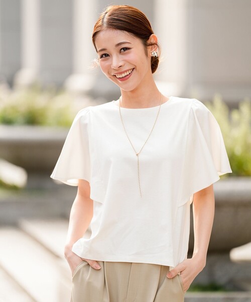 ANY SIS(エニィスィス)の「【シルクタッチさら魅せTシャツ】袖フレア プルオーバー(Tシャツ/カットソー・レディース・オレンジ系/ライラック系/アイボリー系/ダークグリーン系/ダークブラウン系/ブラック系・X-LARGE)」の16枚目の写真