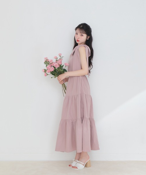 セール】One shoulder ribbon flare onepiece（ワンピース）｜M me eme