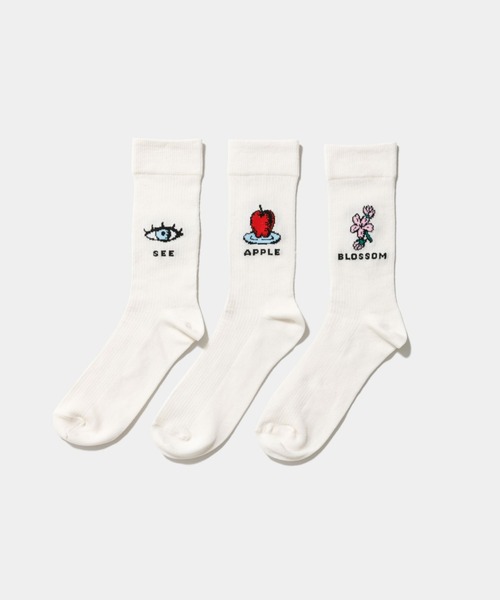 beautiful people（ビューティフルピープル）の「sock a trois APPLE（ソックス/靴下・レディース・チャコールグレー/アイボリー・LARGE/MEDIUM）」の2枚目の写真