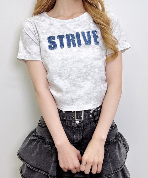 INGNI（イング）の「ムラ染めデニムロゴサイドギャザーTシャツ（Tシャツ/カットソー・レディース・オフホワイト/ブラック/カーキ・M）」の4枚目の写真