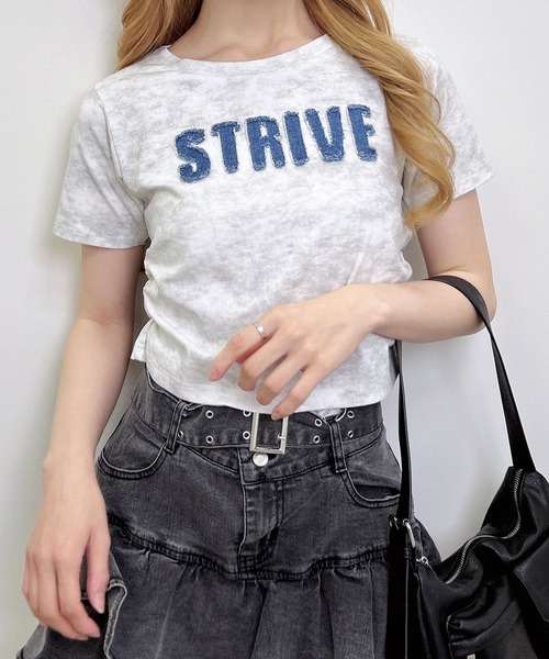 INGNI（イング）の「ムラ染めデニムロゴサイドギャザーTシャツ（Tシャツ/カットソー・レディース・オフホワイト/ブラック/カーキ・M）」の5枚目の写真