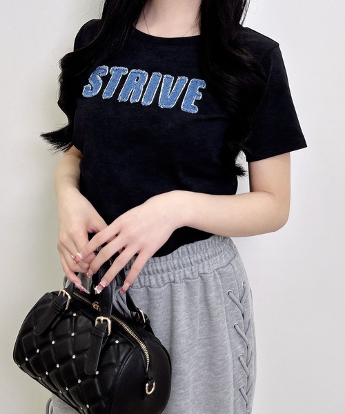 INGNI（イング）の「ムラ染めデニムロゴサイドギャザーTシャツ（Tシャツ/カットソー・レディース・オフホワイト/ブラック/カーキ・M）」の12枚目の写真