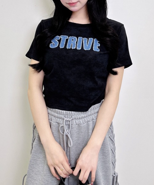 INGNI（イング）の「ムラ染めデニムロゴサイドギャザーTシャツ（Tシャツ/カットソー・レディース・オフホワイト/ブラック/カーキ・M）」の13枚目の写真