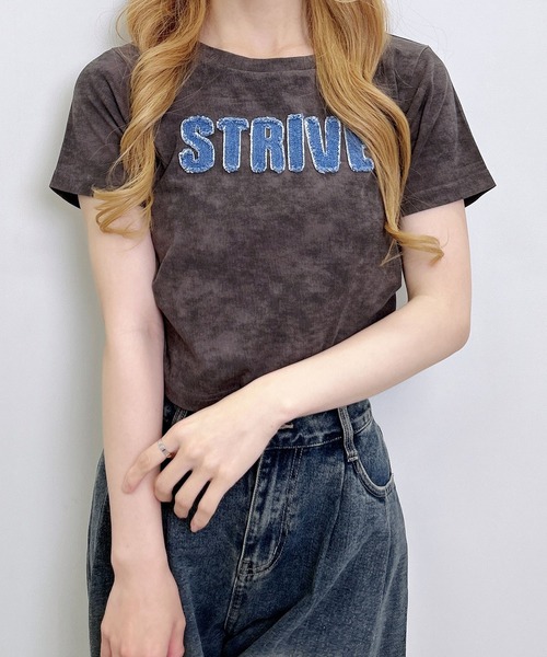 INGNI（イング）の「ムラ染めデニムロゴサイドギャザーTシャツ（Tシャツ/カットソー・レディース・オフホワイト/ブラック/カーキ・M）」の18枚目の写真