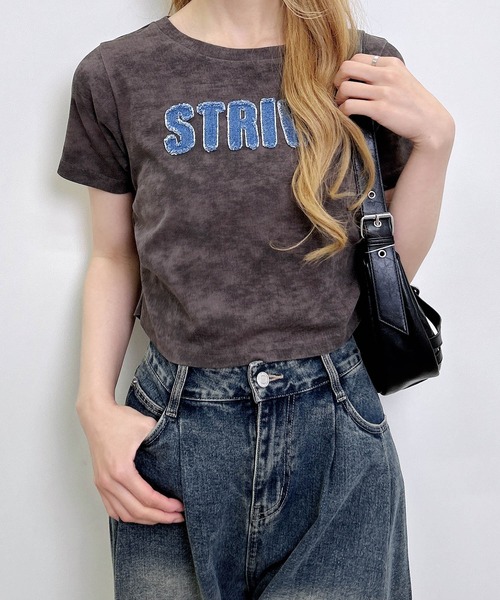 INGNI（イング）の「ムラ染めデニムロゴサイドギャザーTシャツ（Tシャツ/カットソー・レディース・オフホワイト/ブラック/カーキ・M）」の19枚目の写真