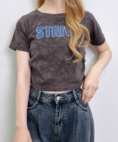 INGNI（イング）の「ムラ染めデニムロゴサイドギャザーTシャツ（Tシャツ/カットソー・レディース・オフホワイト/ブラック/カーキ・M）」の20枚目の写真