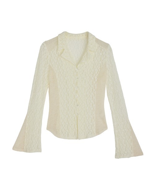 Ameri（アメリ）の「MEDI SHRUNK LACE OPEN COLLAR TOP（シャツ/ブラウス・レディース・スカイブルー/ブラック/アイボリー・FREE）」の8枚目の写真
