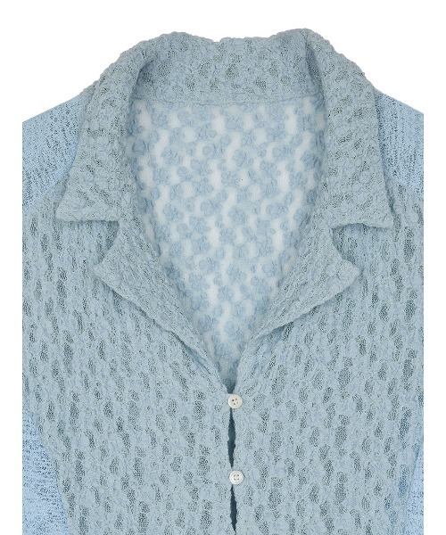 Ameri（アメリ）の「MEDI SHRUNK LACE OPEN COLLAR TOP（シャツ/ブラウス・レディース・スカイブルー/ブラック/アイボリー・FREE）」の9枚目の写真