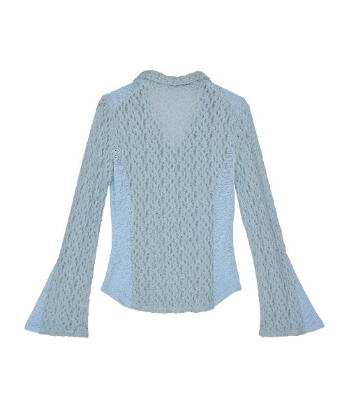 Ameri（アメリ）の「MEDI SHRUNK LACE OPEN COLLAR TOP（シャツ/ブラウス・レディース・スカイブルー/ブラック/アイボリー・FREE）」の13枚目の写真