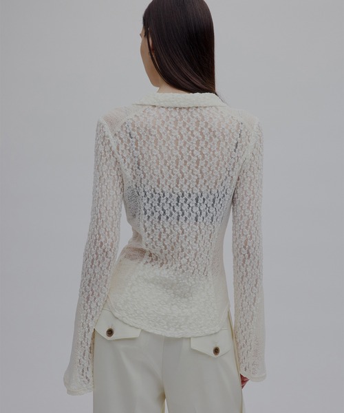 Ameri（アメリ）の「MEDI SHRUNK LACE OPEN COLLAR TOP（シャツ