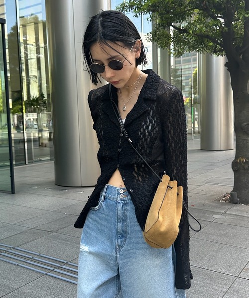 セール】MEDI SHRUNK LACE OPEN COLLAR TOP（シャツ/ブラウス）｜Ameri