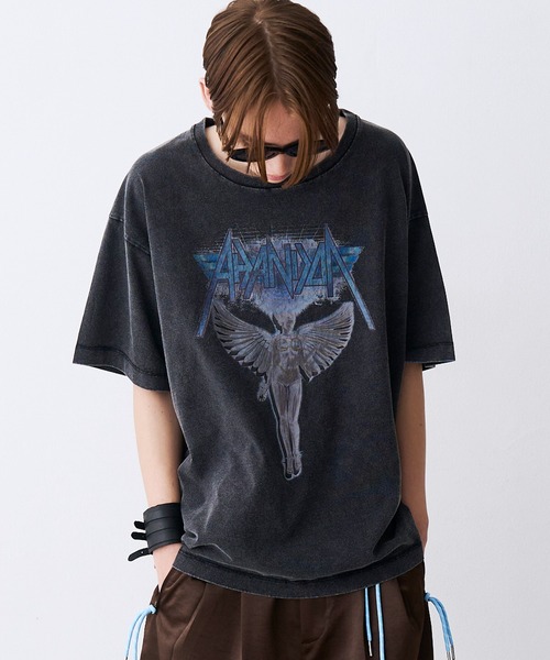 SeeSew(シーソー)の「【UNISEX】ACID WASH ANGEL TEE/アシッドウォッシュ加工エンジェルTシャツ(Tシャツ/カットソー・メンズ・ブラック/ホワイト・M/L)」の2枚目の写真