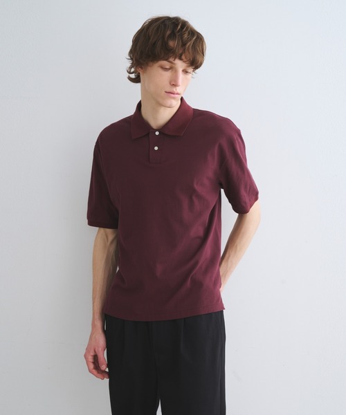 three dots(スリードッツ)の「サンデッドジャージーピケ ポロシャツ(ポロシャツ・メンズ・ボルドー/ベージュ系その他・LARGE/MEDIUM)」の1枚目の写真