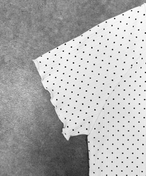 MATU:TA(マトゥータ)の「【着回し抜群!】タイニードットリブストレッチTシャツ / トップス 半袖 ドット柄 水玉 リブ素材 伸縮性 ラウンドネック ミドル丈 メロウ デイリーユース カジュアル プチプラ 海外ガール 3カラー ホワイト ブラック グレー(Tシャツ/カットソー・レディース・ホワイト/ブラック/グレー・FREE)」の7枚目の写真