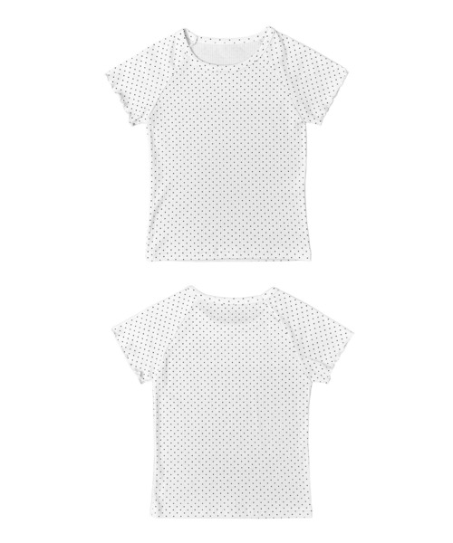 MATU:TA(マトゥータ)の「【着回し抜群!】タイニードットリブストレッチTシャツ / トップス 半袖 ドット柄 水玉 リブ素材 伸縮性 ラウンドネック ミドル丈 メロウ デイリーユース カジュアル プチプラ 海外ガール 3カラー ホワイト ブラック グレー(Tシャツ/カットソー・レディース・ホワイト/ブラック/グレー・FREE)」の4枚目の写真