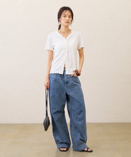 Omekashi(オメカシ)の「半袖フリルカーディガン(Tシャツ/カットソー・レディース・ブラック/オフホワイト/チャコールグレー・FREE)」の11枚目の写真