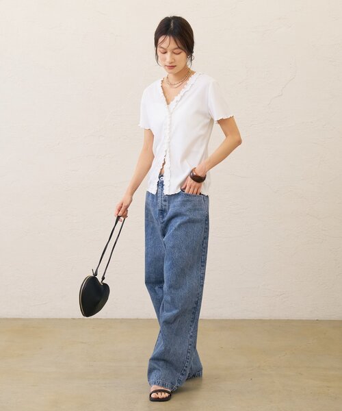 Omekashi(オメカシ)の「半袖フリルカーディガン(Tシャツ/カットソー・レディース・ブラック/オフホワイト/チャコールグレー・FREE)」の12枚目の写真