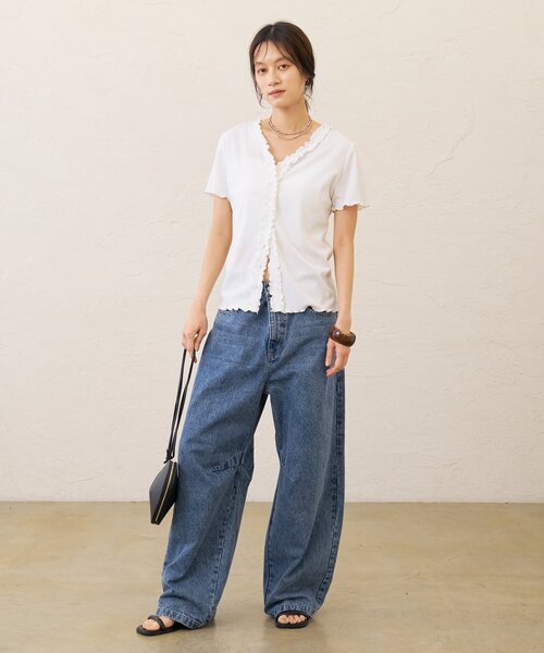 Omekashi(オメカシ)の「半袖フリルカーディガン(Tシャツ/カットソー・レディース・ブラック/オフホワイト/チャコールグレー・FREE)」の14枚目の写真