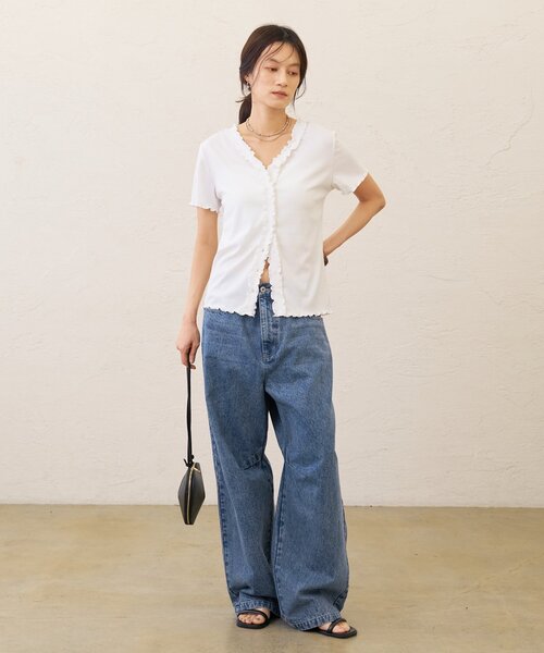 Omekashi(オメカシ)の「半袖フリルカーディガン(Tシャツ/カットソー・レディース・ブラック/オフホワイト/チャコールグレー・FREE)」の17枚目の写真