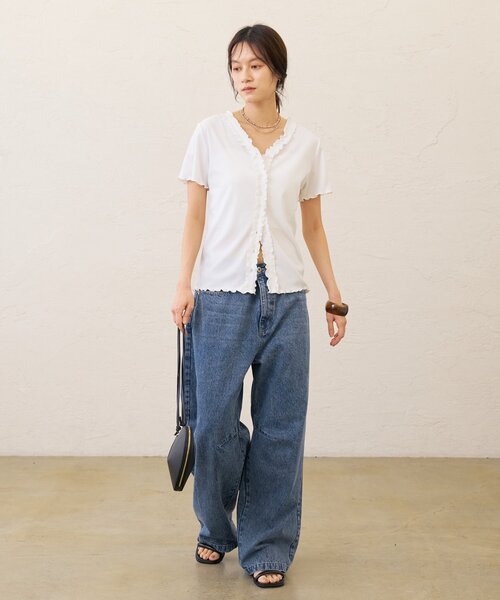 Omekashi(オメカシ)の「半袖フリルカーディガン(Tシャツ/カットソー・レディース・ブラック/オフホワイト/チャコールグレー・FREE)」の18枚目の写真