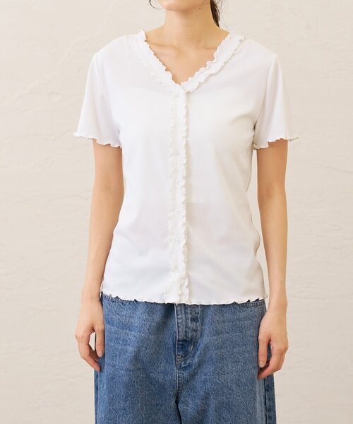 Omekashi(オメカシ)の「半袖フリルカーディガン(Tシャツ/カットソー・レディース・ブラック/オフホワイト/チャコールグレー・FREE)」の19枚目の写真