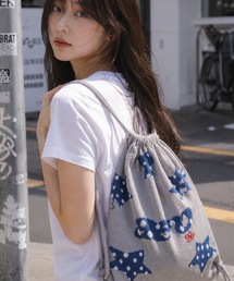 星柄ニットナップサック レディース 韓国ストリート ドット カモフラ レオパード 巾着バッグ リュック
