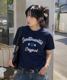ECORR（エコル）の「[ユニセックス] クローバー刺繍半袖Tシャツ_ネイビー（Tシャツ/カットソー）」