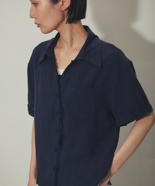 SMILE ORCHID（スマイルオーキッド）の「リネン混レースドッキングシャツ（シャツ/ブラウス・レディース・ネイビー/ホワイト・M）」の22枚目の写真