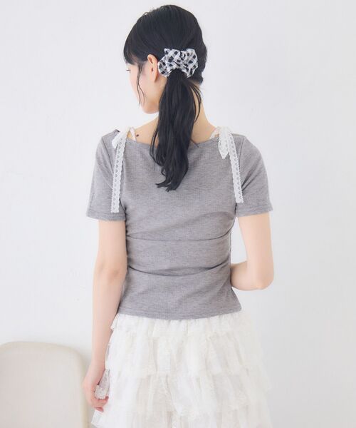 ems excite（エムズエキサイト）の「レースリボン切替CT（Tシャツ/カットソー・レディース・ダークグレー/ブルー/ピンク・FREE）」の12枚目の写真