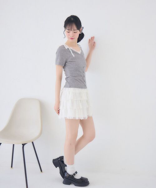 ems excite（エムズエキサイト）の「レースリボン切替CT（Tシャツ/カットソー・レディース・ダークグレー/ブルー/ピンク・FREE）」の17枚目の写真