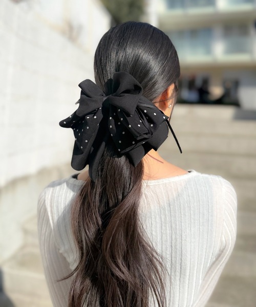 LINFA　（リンファ）の「ドット柄ビッグリボン　ヘアゴム（ヘアゴム・レディース・ブラック/ホワイト・FREE）」の6枚目の写真