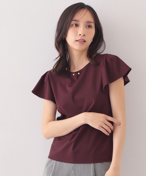 index（インデックス）の「【接触冷感】フリルフレンチスリーブトップス《UVケア／洗濯機OK》（Tシャツ/カットソー・レディース・ナチュラル/ライトグリーン/ネイビー/ボルドー/サックスブルー・36/40/38/42）」の5枚目の写真