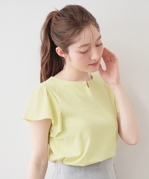 index（インデックス）の「【接触冷感】フリルフレンチスリーブトップス《UVケア／洗濯機OK》（Tシャツ/カットソー・レディース・ナチュラル/ライトグリーン/ネイビー/ボルドー/サックスブルー・36/40/38/42）」の9枚目の写真